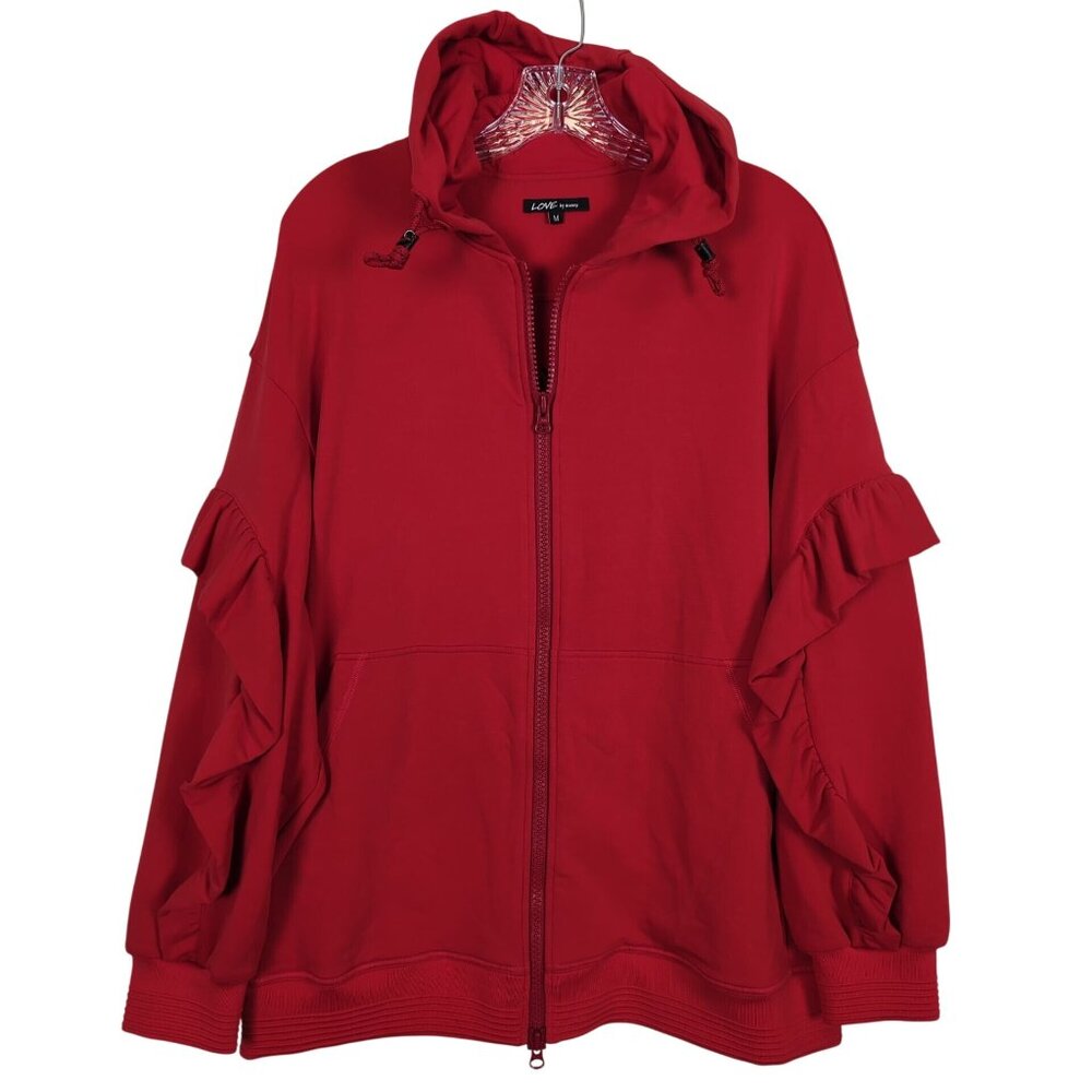 Love by Sammy Red Hoodie Size M Zip Up Hoodie Ruffle Sleeves Graphic Back